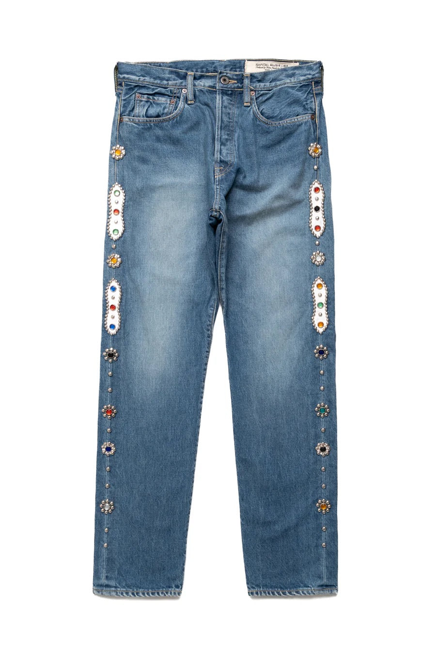 KAPITAL Monkey Cisco Straight-Leg Leather-Trimmed Embellished Studded Jeans