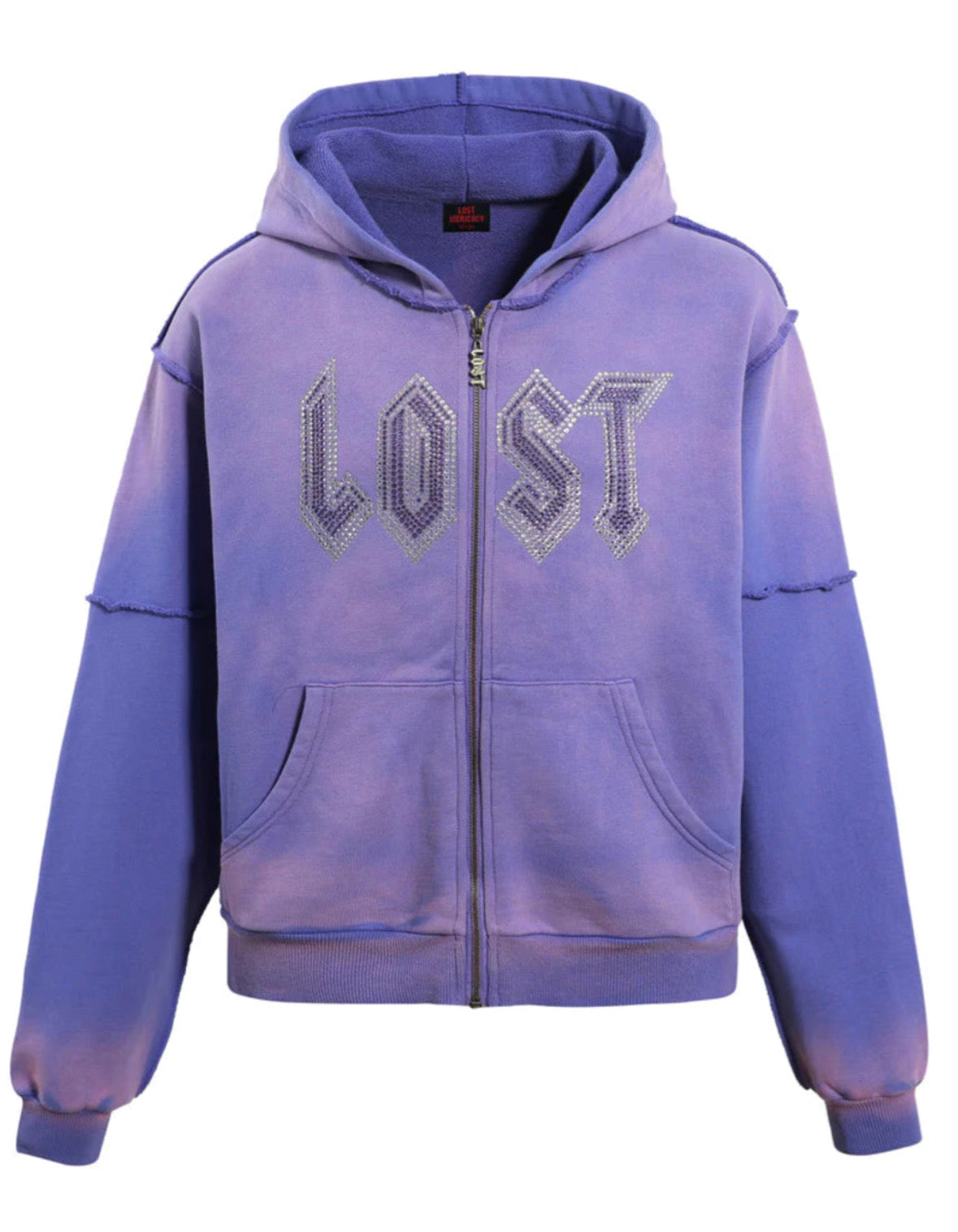 Lost Intricacy Rhinestone Zip Up Hoodie Purple